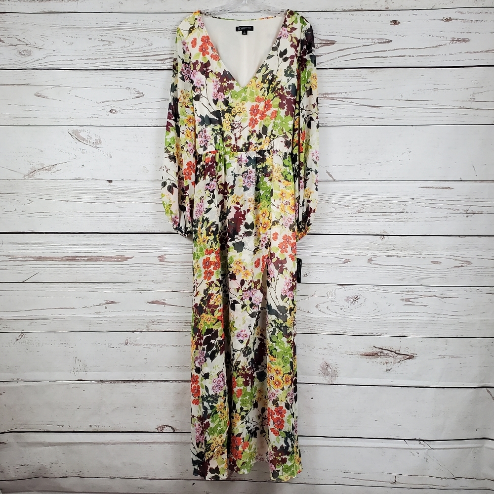 NWT I.N.C long sleeve chiffon floral maxi dress